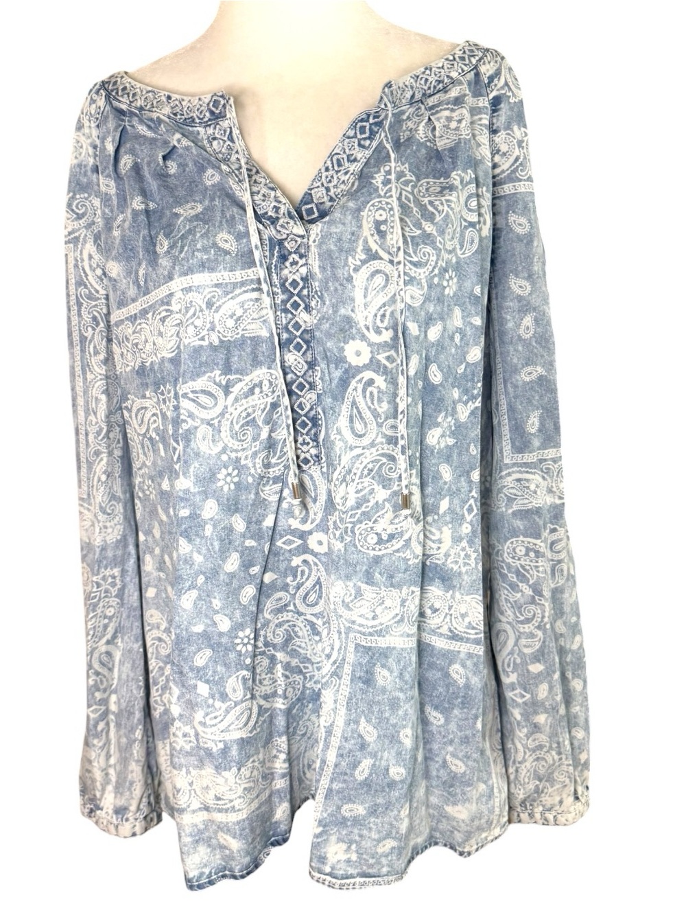 Paisley Peasant Blouse in Light Blue